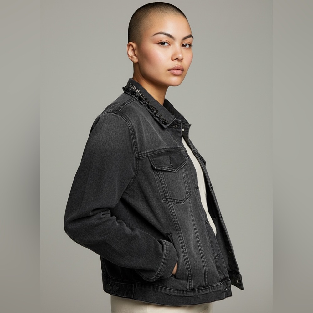 CAbi vintage Y2k washed black studded Denim Jacket